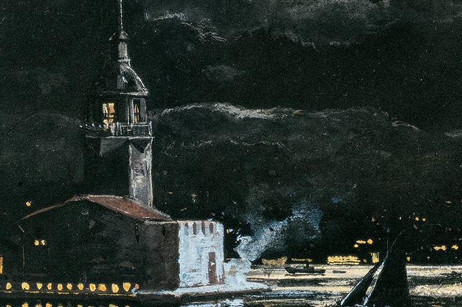 Leander’s Tower, 18.5x13 cm, watercolour on card, Yapı Kredi Painting Collection